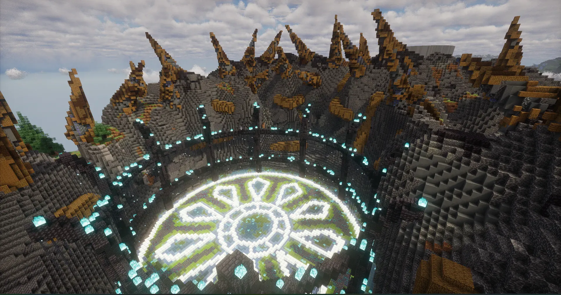 Une arene circulaire cernee de cristaux turquoise